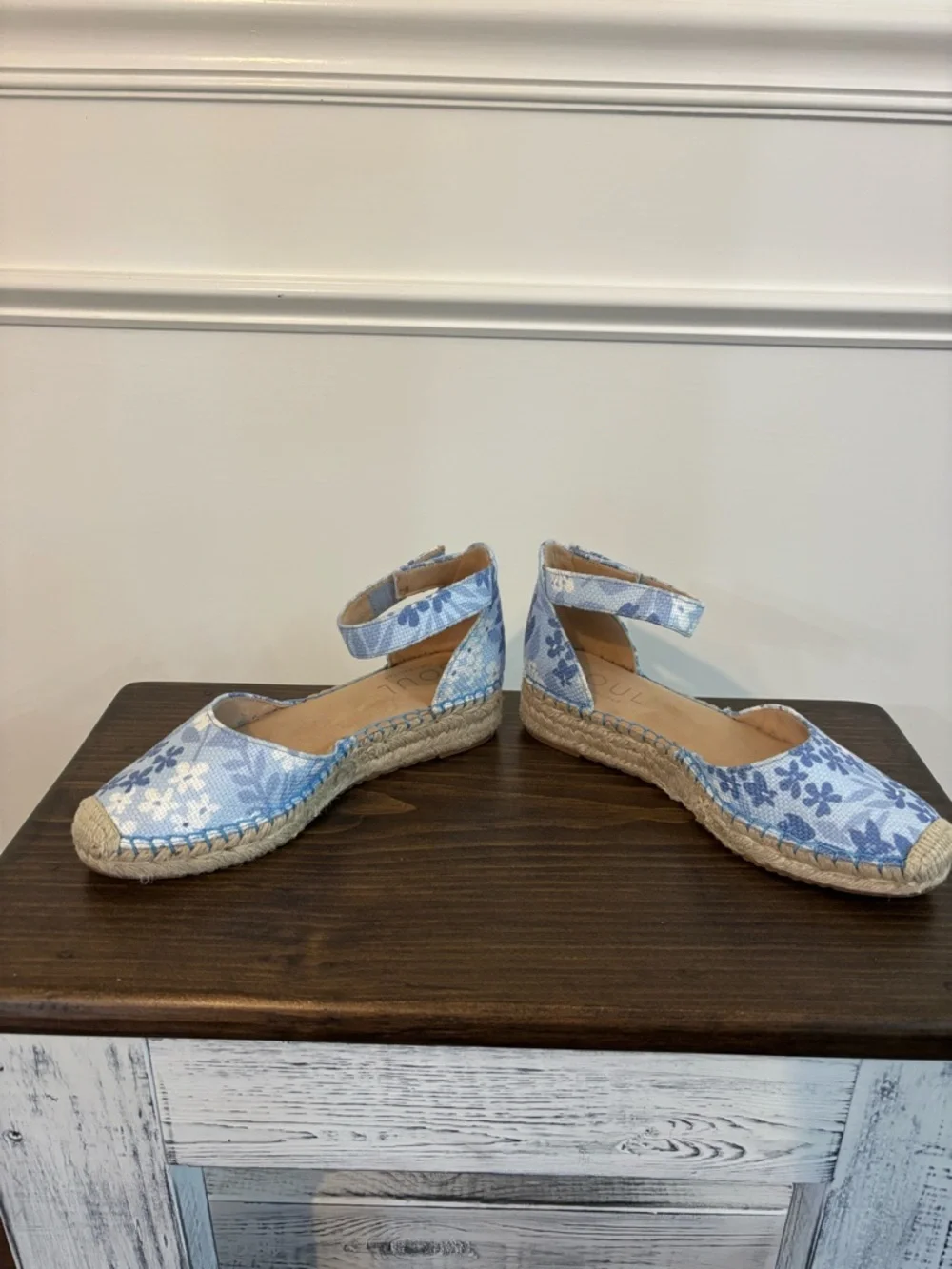 SOUL Naturalizer Wren Espadrille Sandals Light Blue Floral Pattern Size 7W